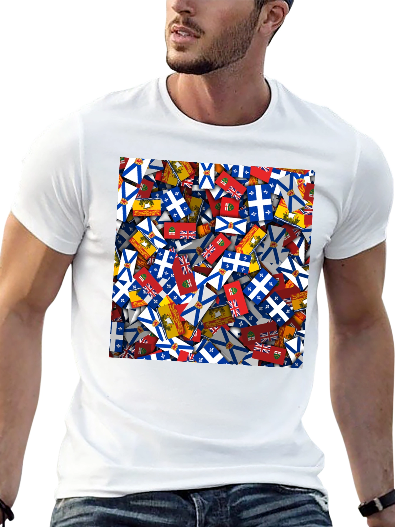 Novelty Canadian Provincial Flag Pattern Black T-Shirt