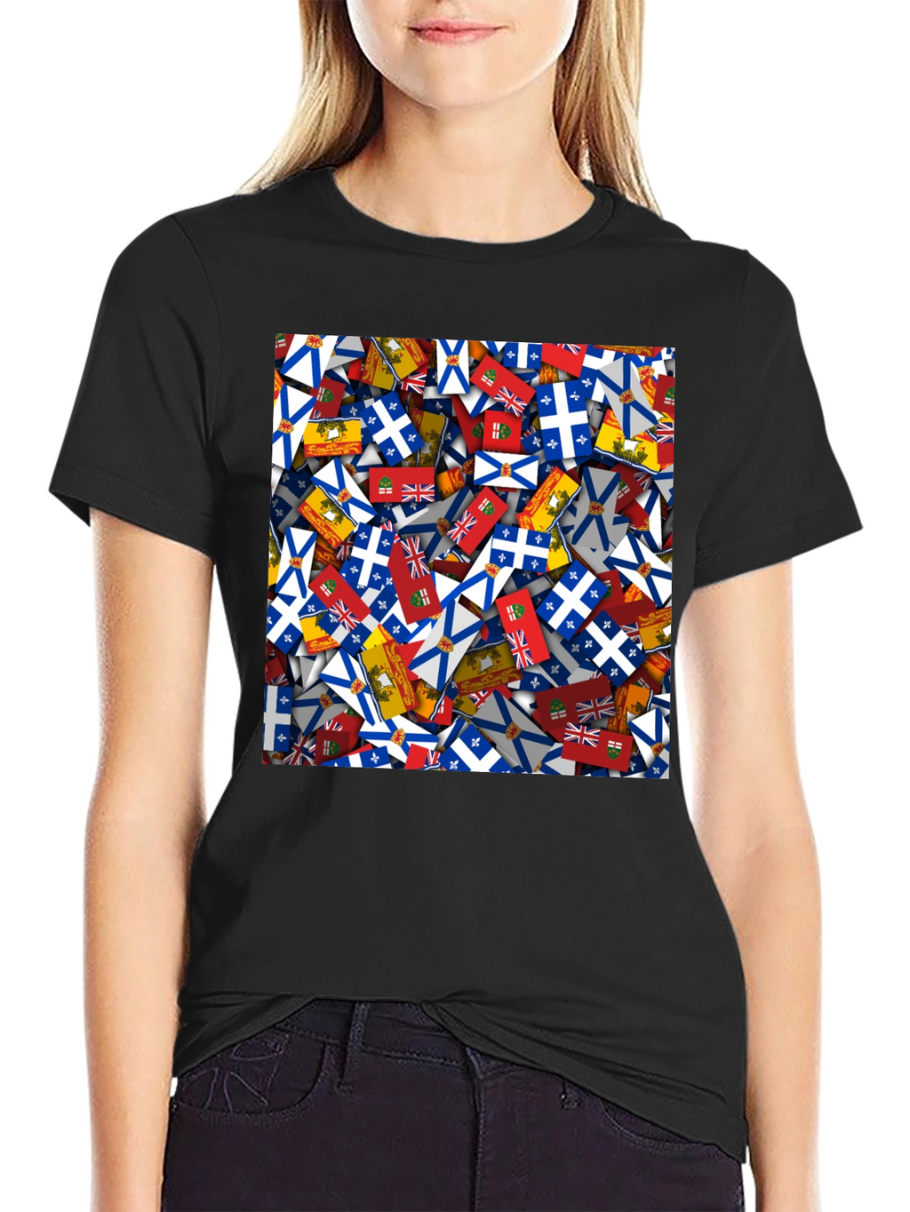 Novelty Canadian Provincial Flag Pattern Black T-Shirt