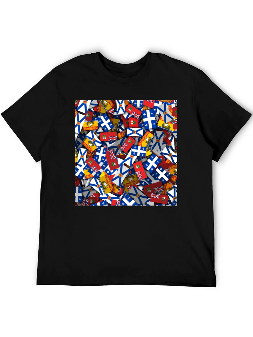 Novelty Canadian Provincial Flag Pattern Black T-Shirt