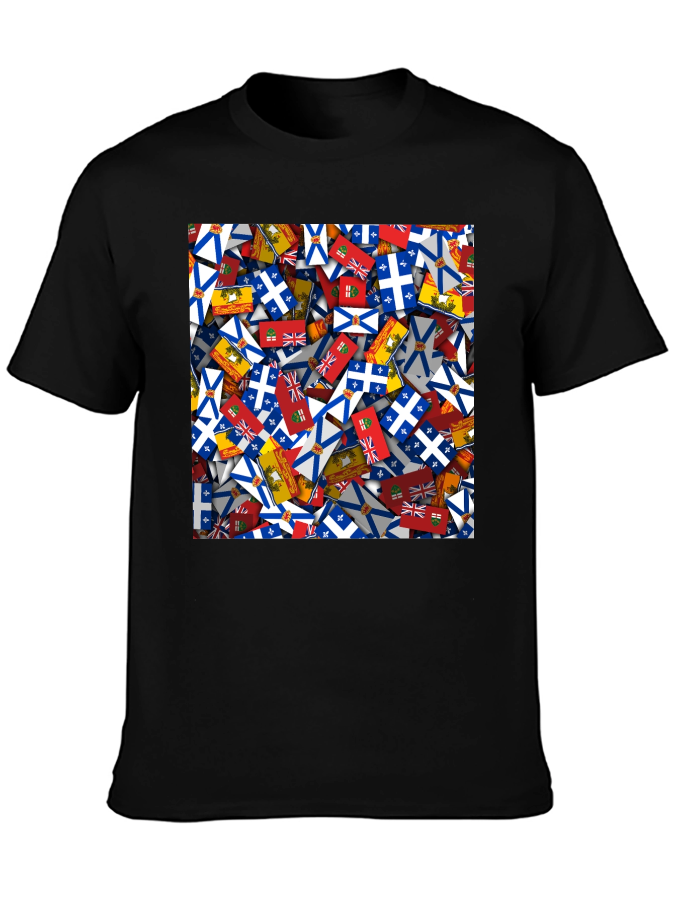Novelty Canadian Provincial Flag Pattern Black T-Shirt