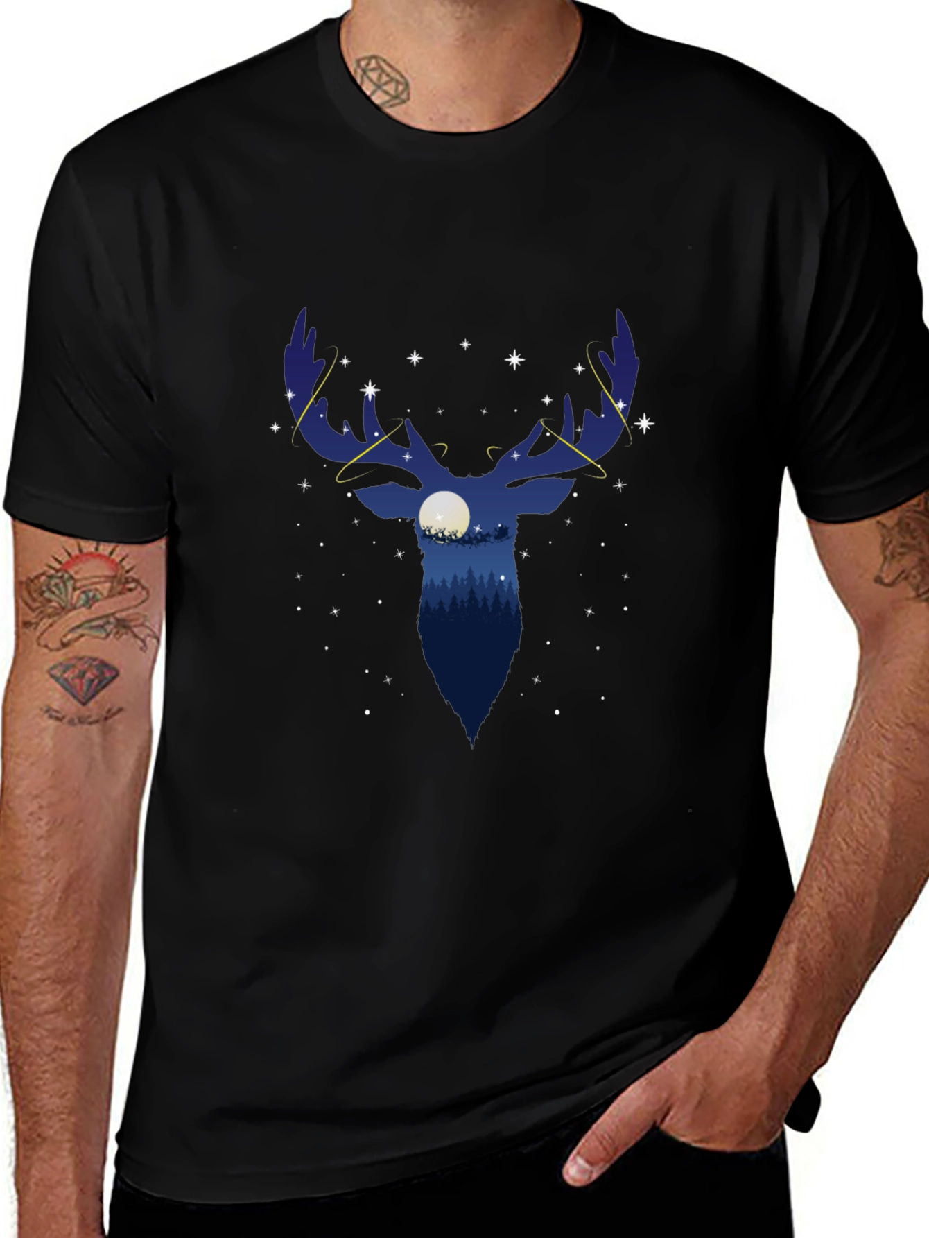 Midnight Stag Graphic Tee - Nature Inspired Black T-Shirt