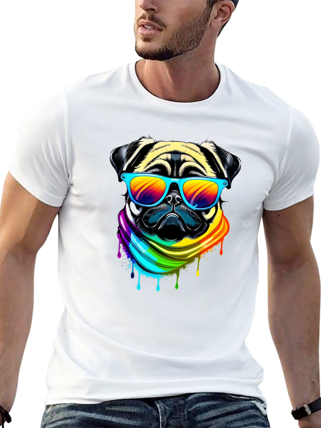 Pug Rainbow T-Shirt - Cool Dog Tee