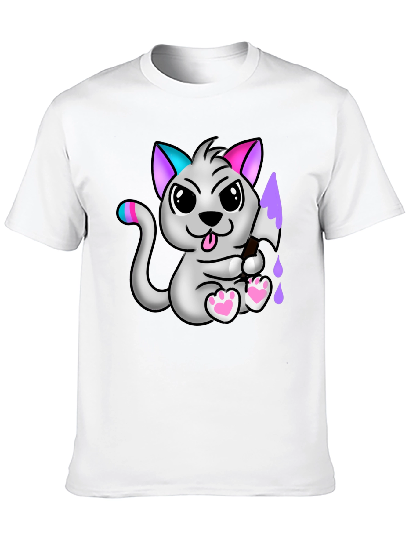 Cartoon Cat Graphic Tee - Mens Black T-Shirt