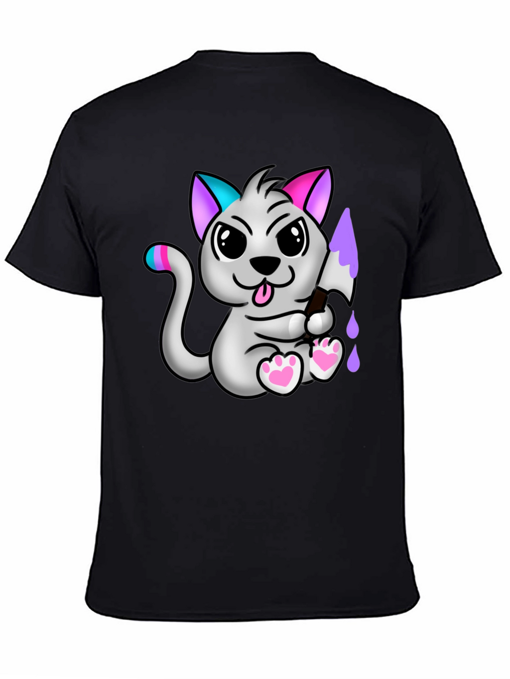 Cartoon Cat Graphic Tee - Mens Black T-Shirt
