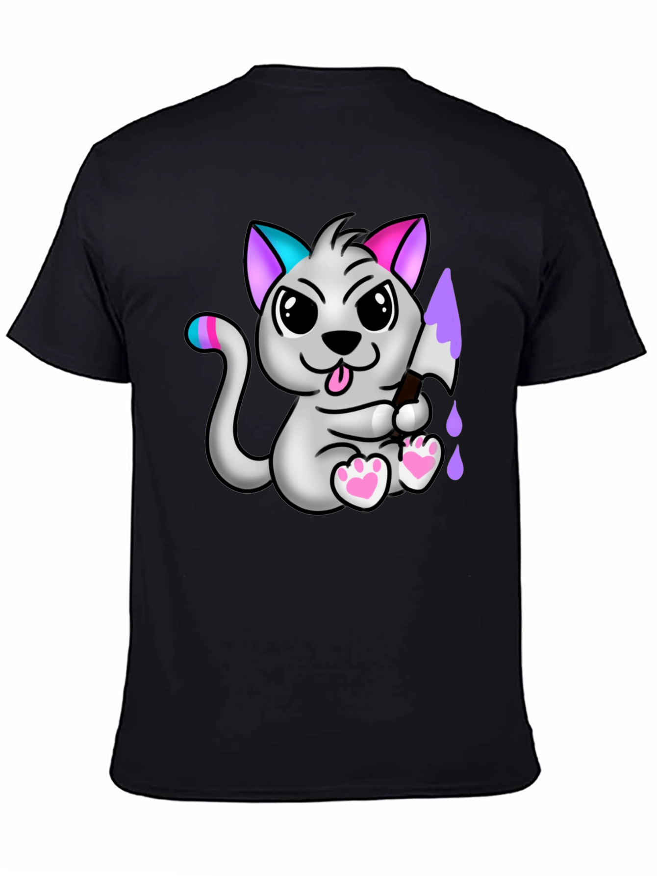 Cartoon Cat Graphic Tee - Mens Black T-Shirt