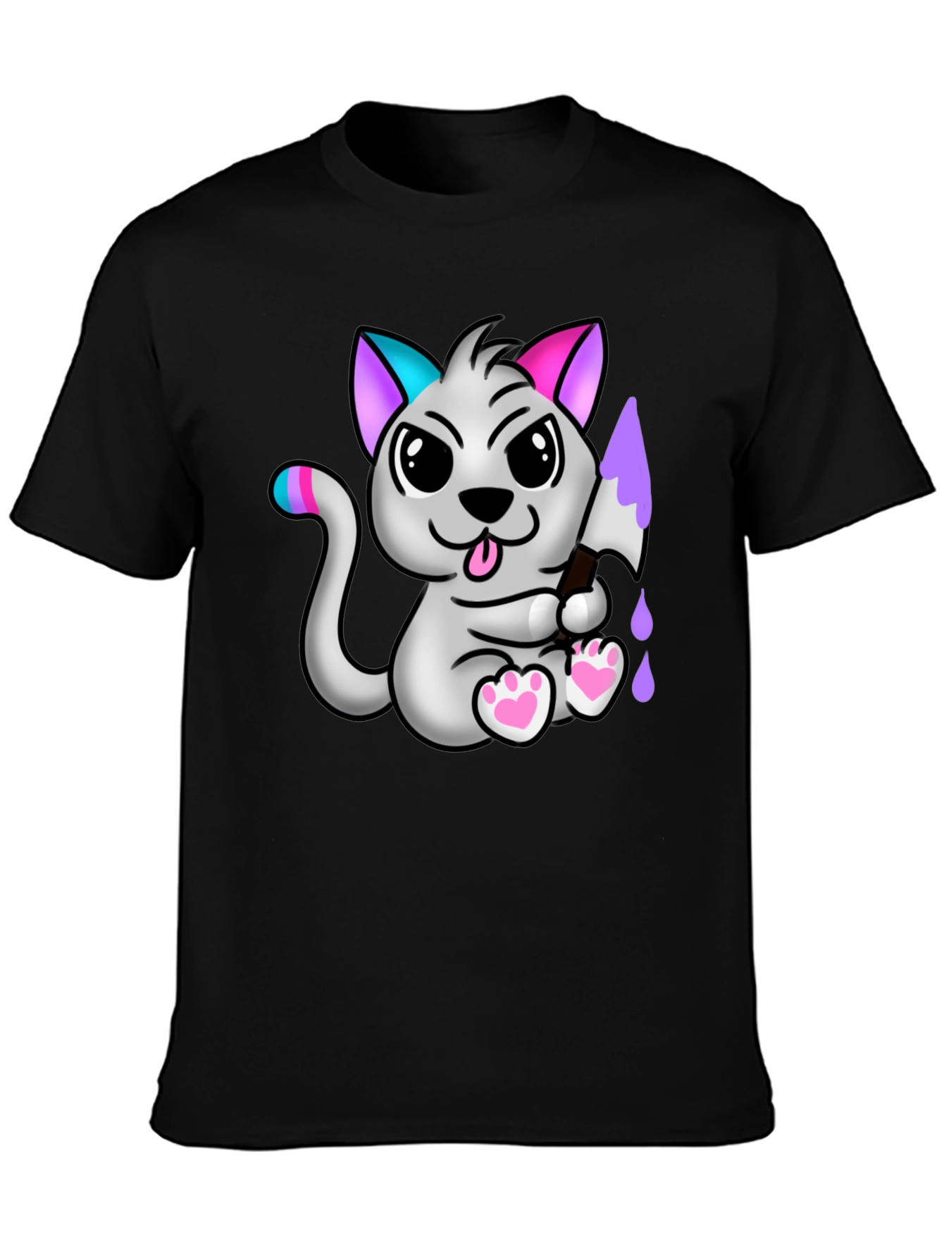 Cartoon Cat Graphic Tee - Mens Black T-Shirt
