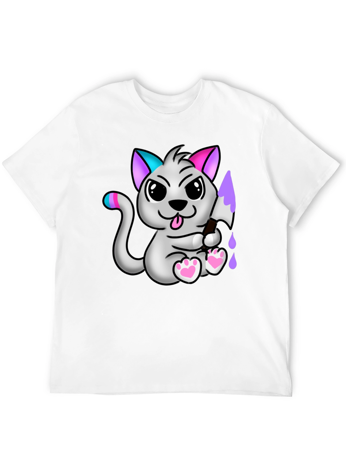 Cartoon Cat Graphic Tee - Mens Black T-Shirt