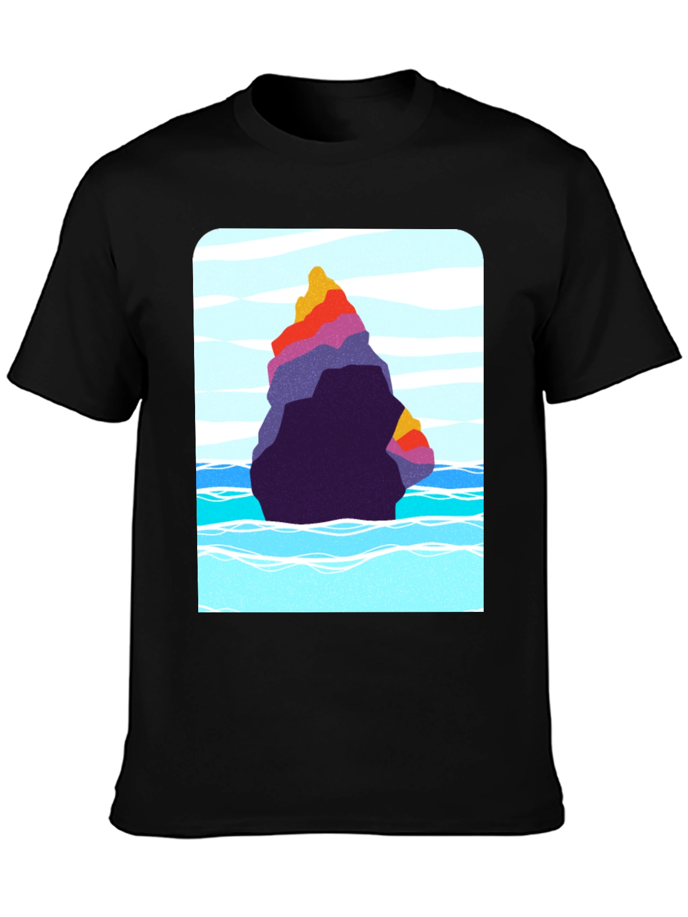 Abstract Rock Graphic Tee - Black Cotton Blend
