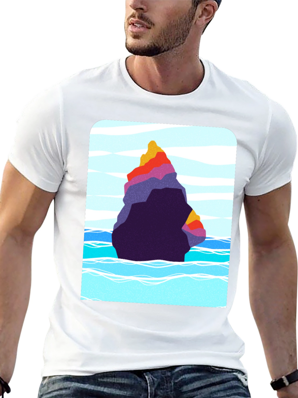 Abstract Rock Graphic Tee - Black Cotton Blend