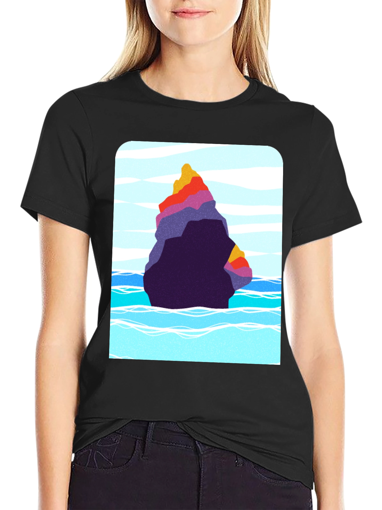 Abstract Rock Graphic Tee - Black Cotton Blend