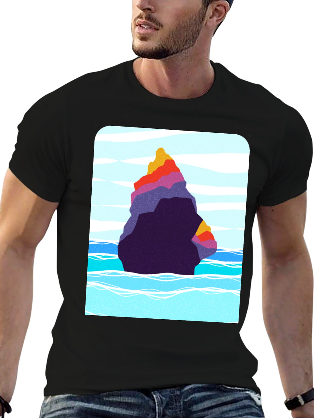 Abstract Rock Graphic Tee - Black Cotton Blend
