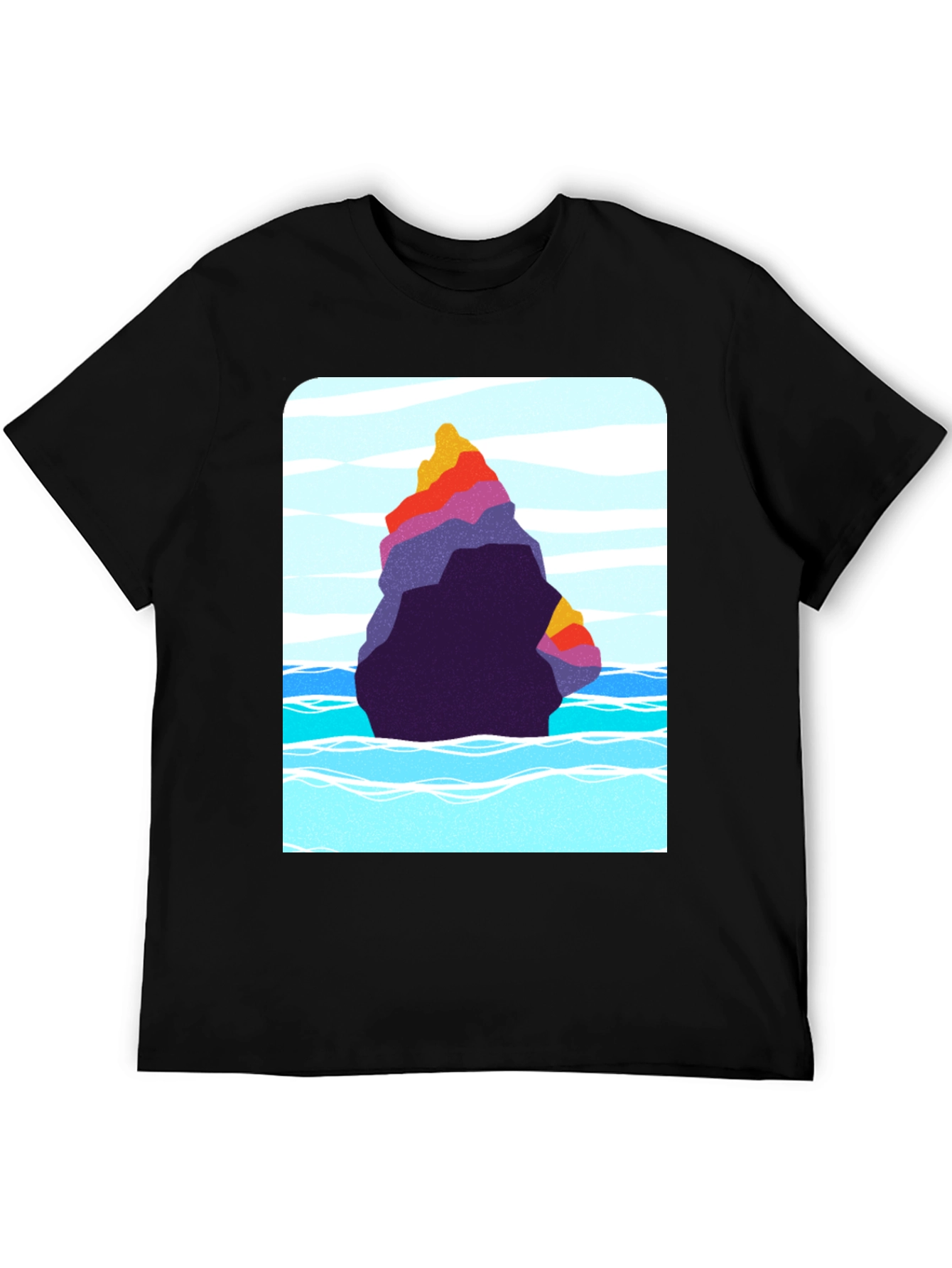 Abstract Rock Graphic Tee - Black Cotton Blend