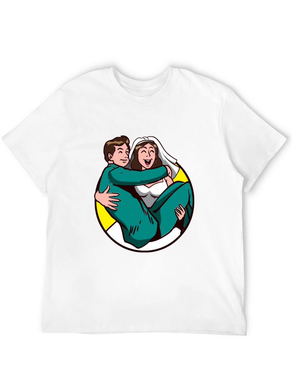 Cartoon Bride and Groom Black T-Shirt