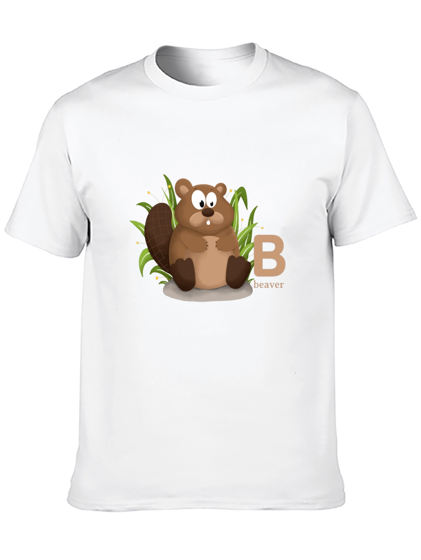 Beaver Cartoon Animal Alphabet Black T-shirt