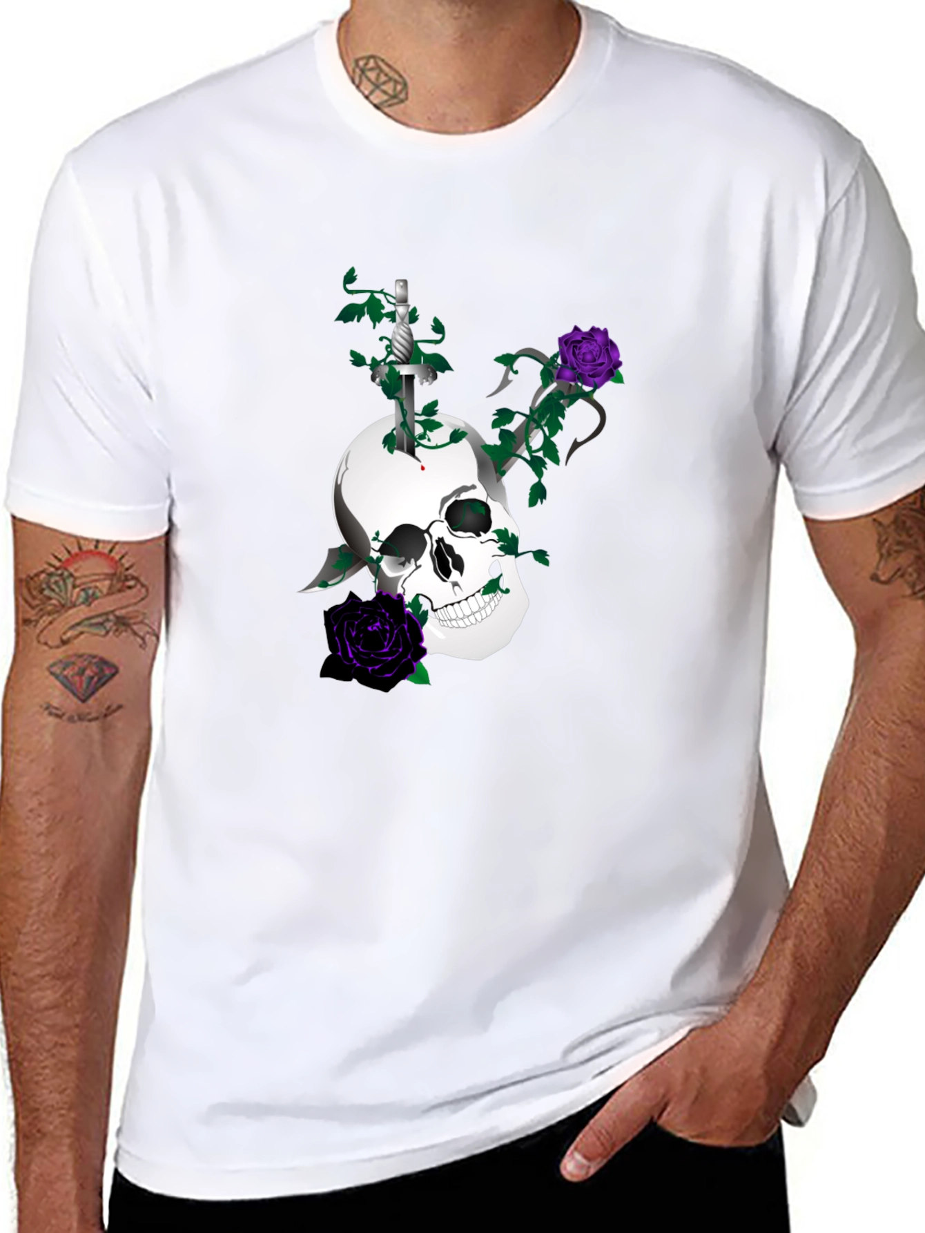 Skull & Roses Graphic Tee - Mens Black T-Shirt