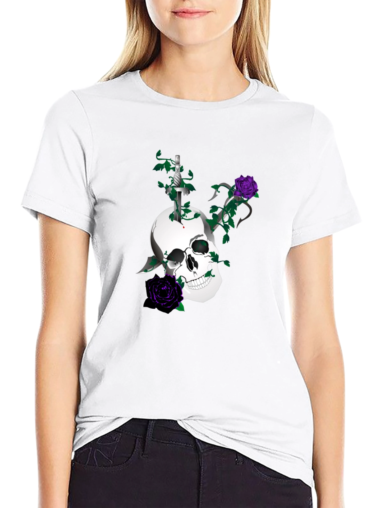 Skull & Roses Graphic Tee - Mens Black T-Shirt