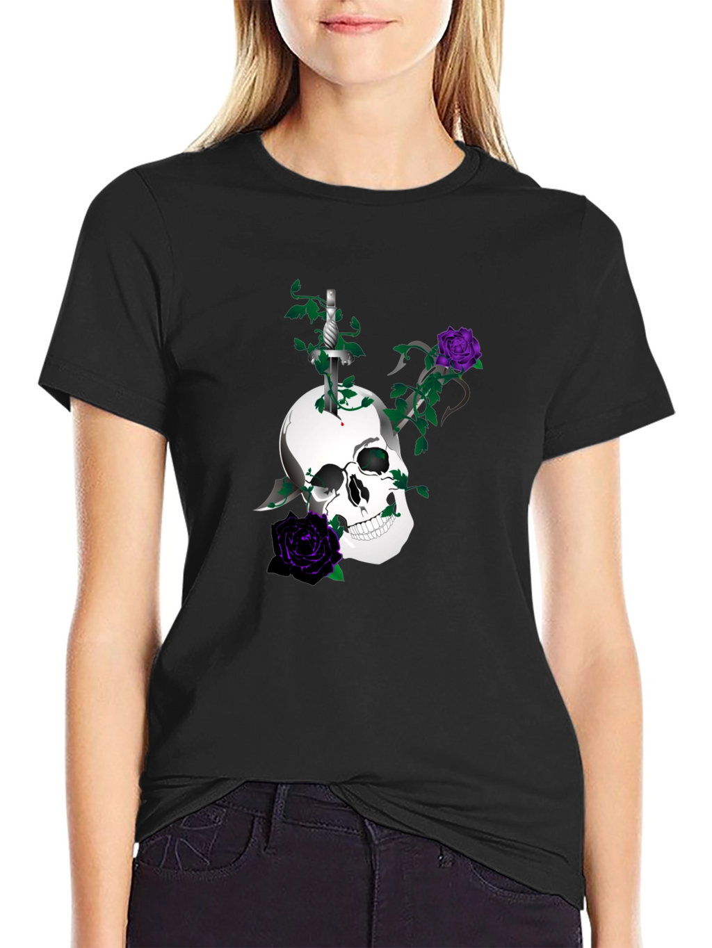 Skull & Roses Graphic Tee - Mens Black T-Shirt
