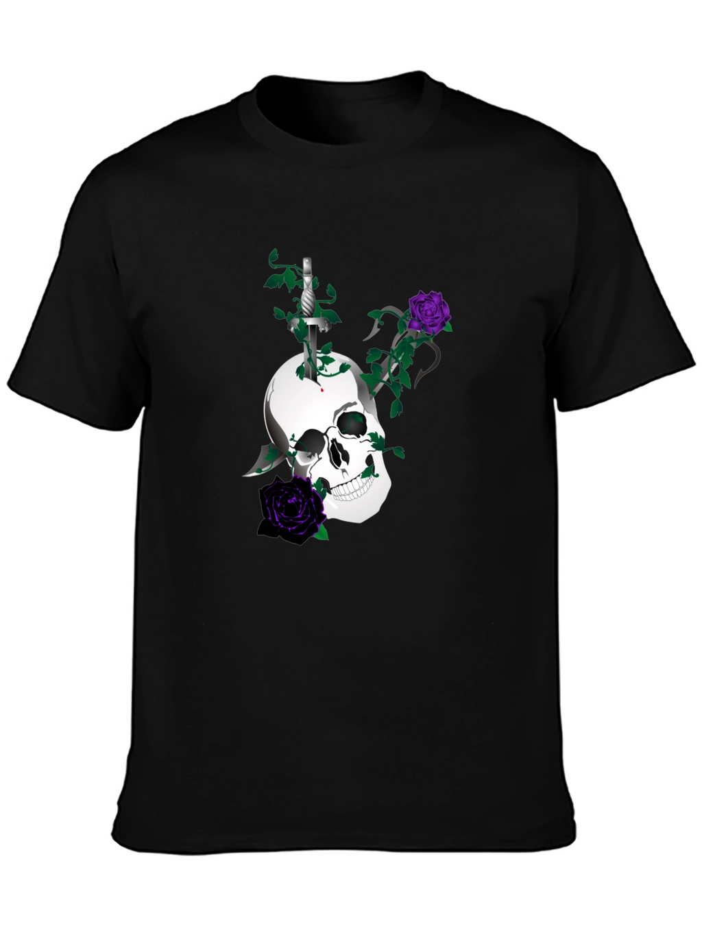 Skull & Roses Graphic Tee - Mens Black T-Shirt