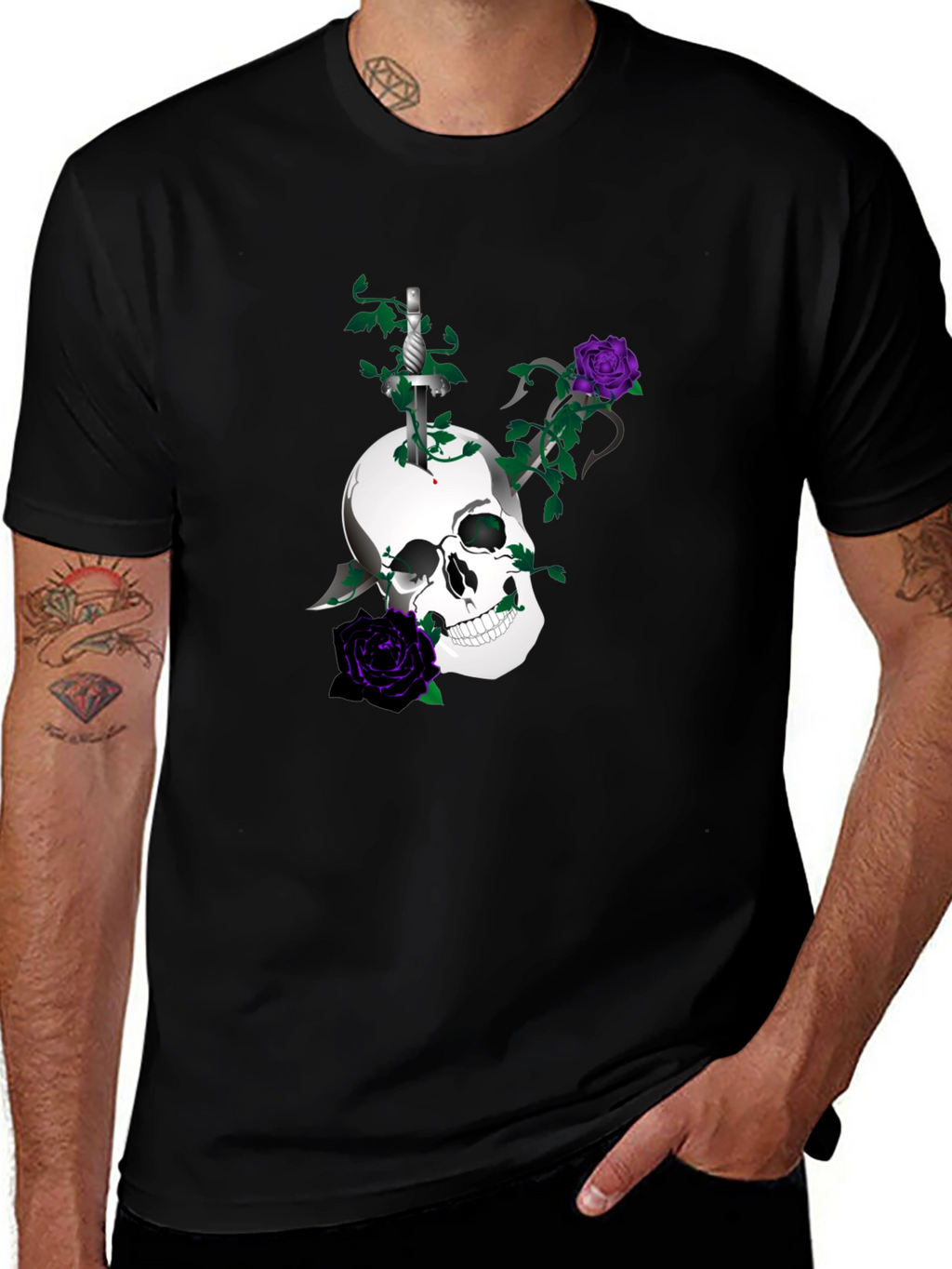 Skull & Roses Graphic Tee - Mens Black T-Shirt