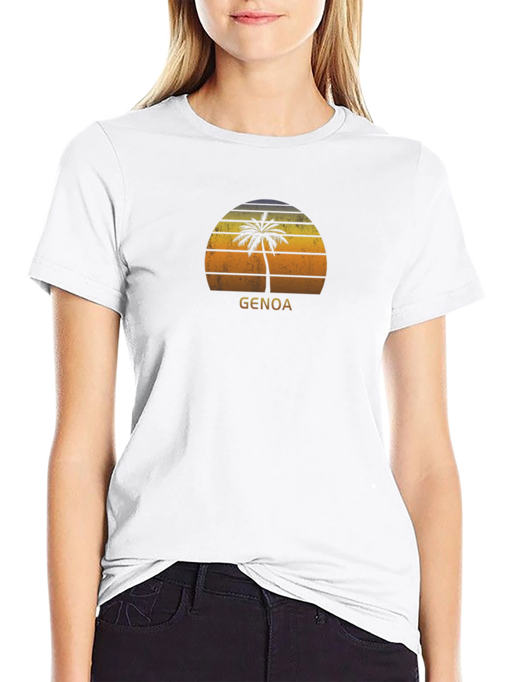 Genoa Palm Sunset Black T-Shirt