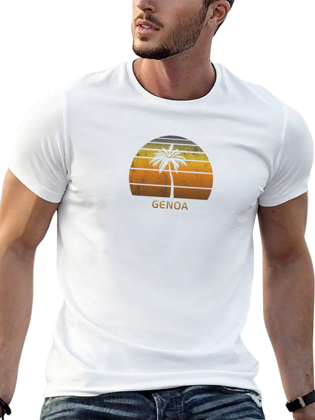 Genoa Palm Sunset Black T-Shirt