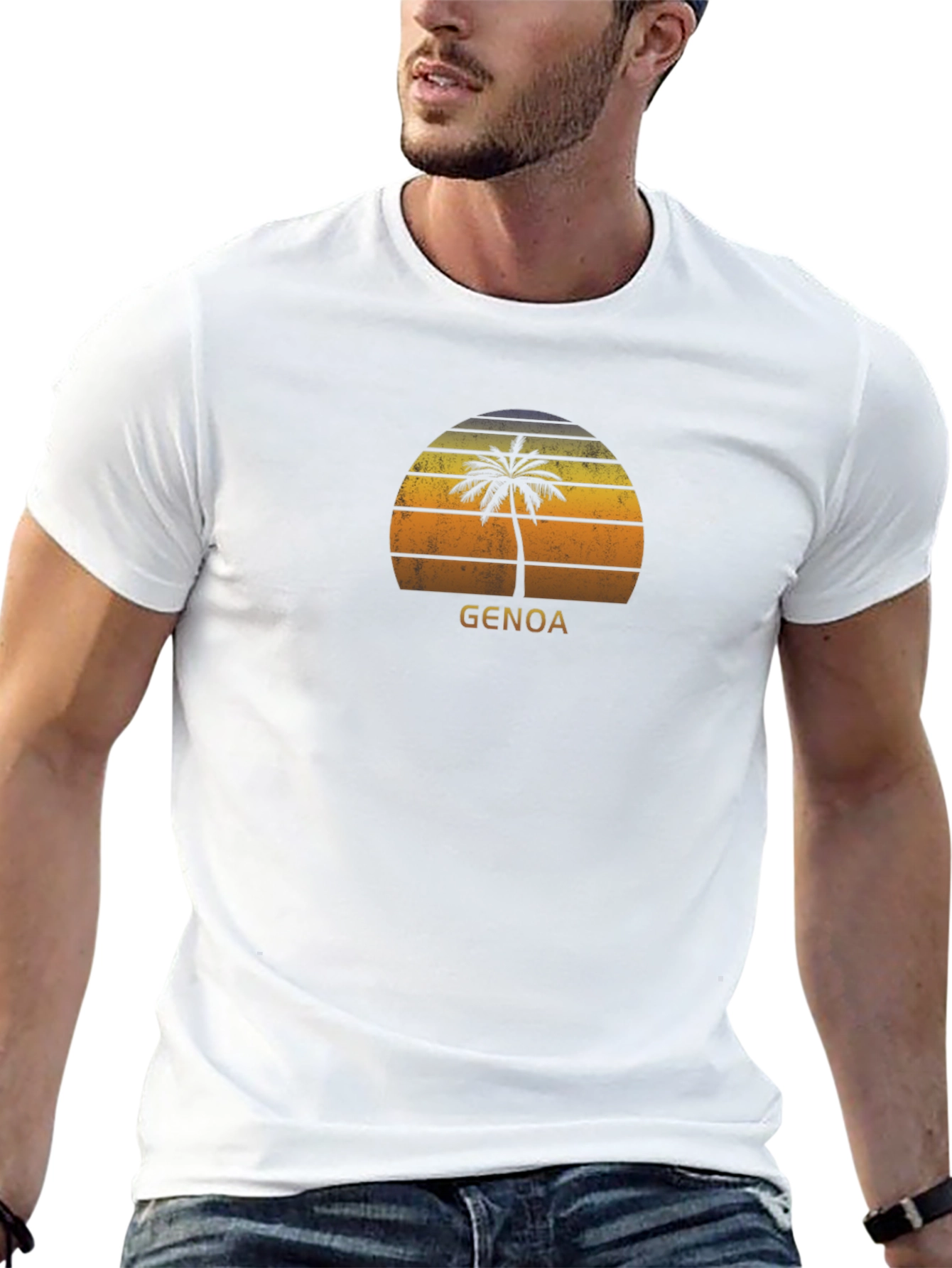 Genoa Palm Sunset Black T-Shirt
