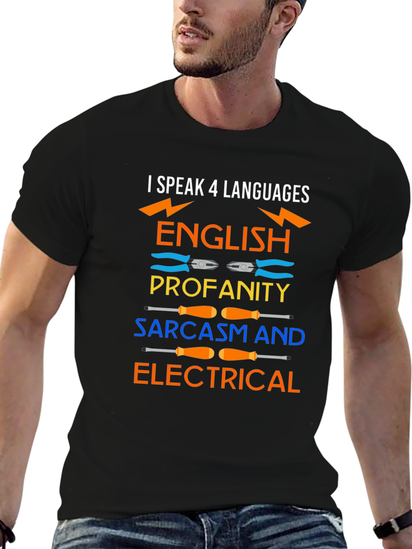I Speak 4 Languages Electrical Humor T-Shirt