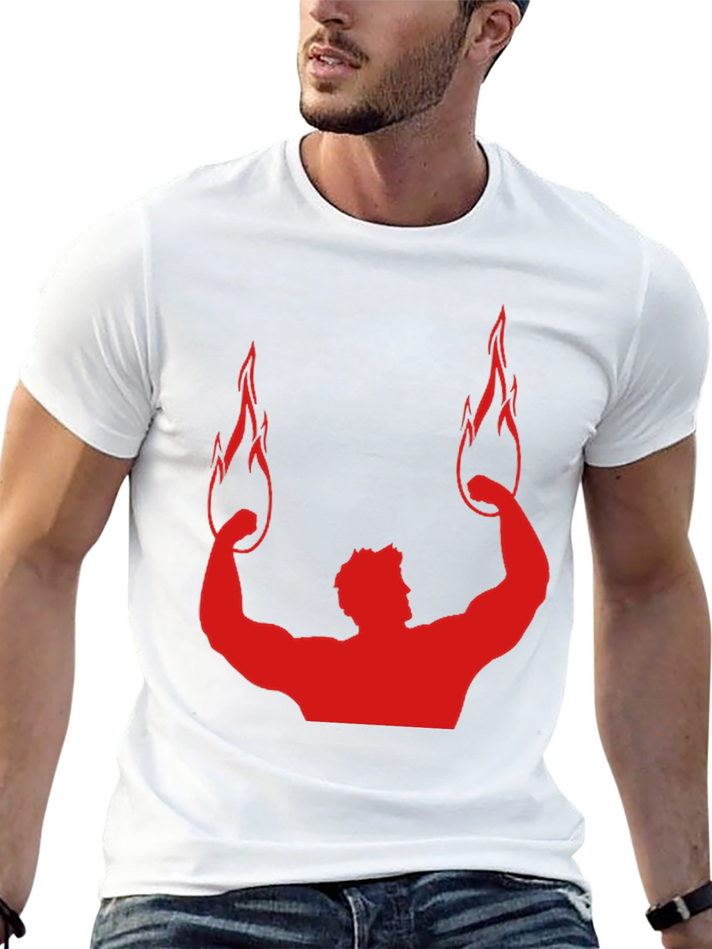 Red Flame Bodybuilding Graphic Black Tee