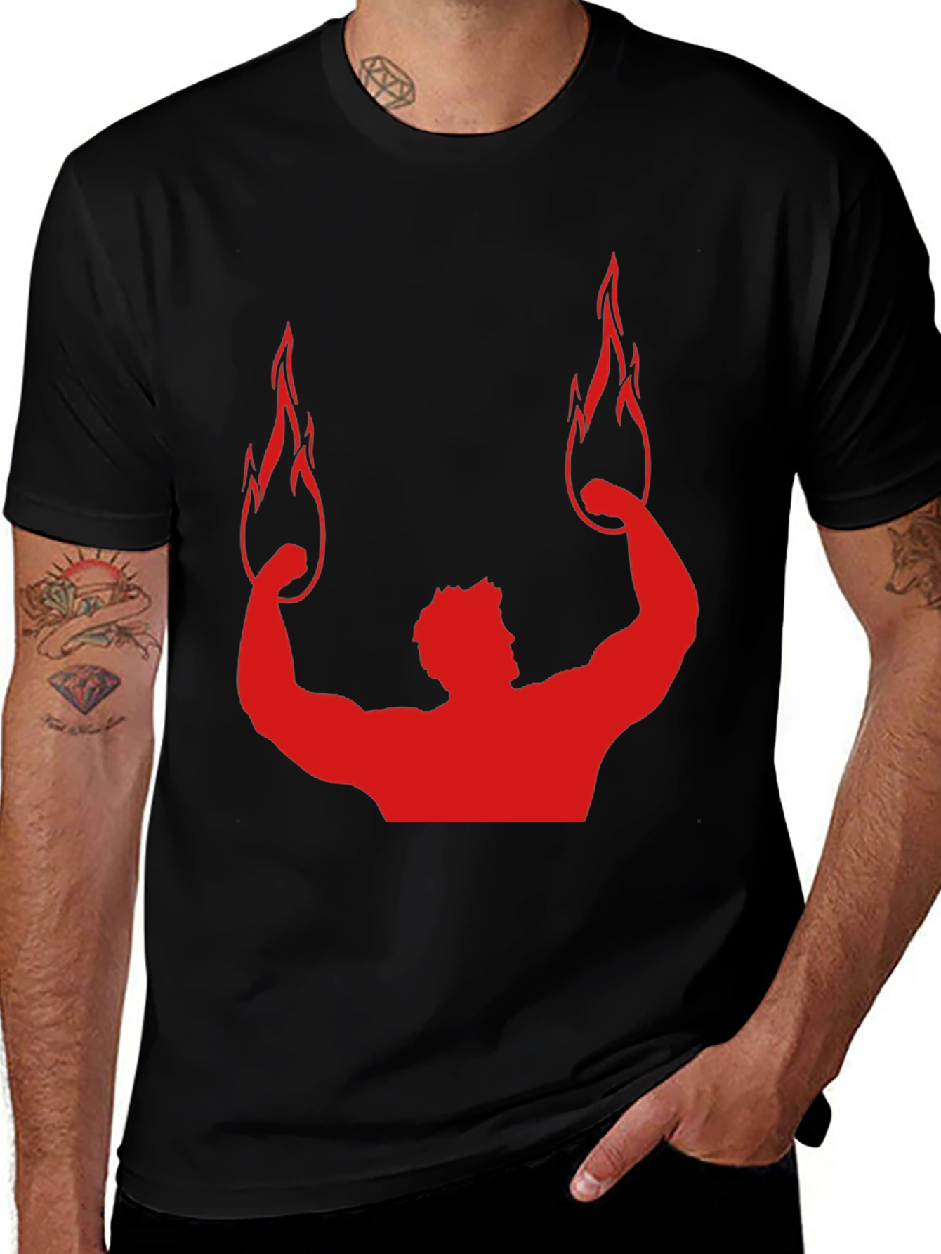 Red Flame Bodybuilding Graphic Black Tee