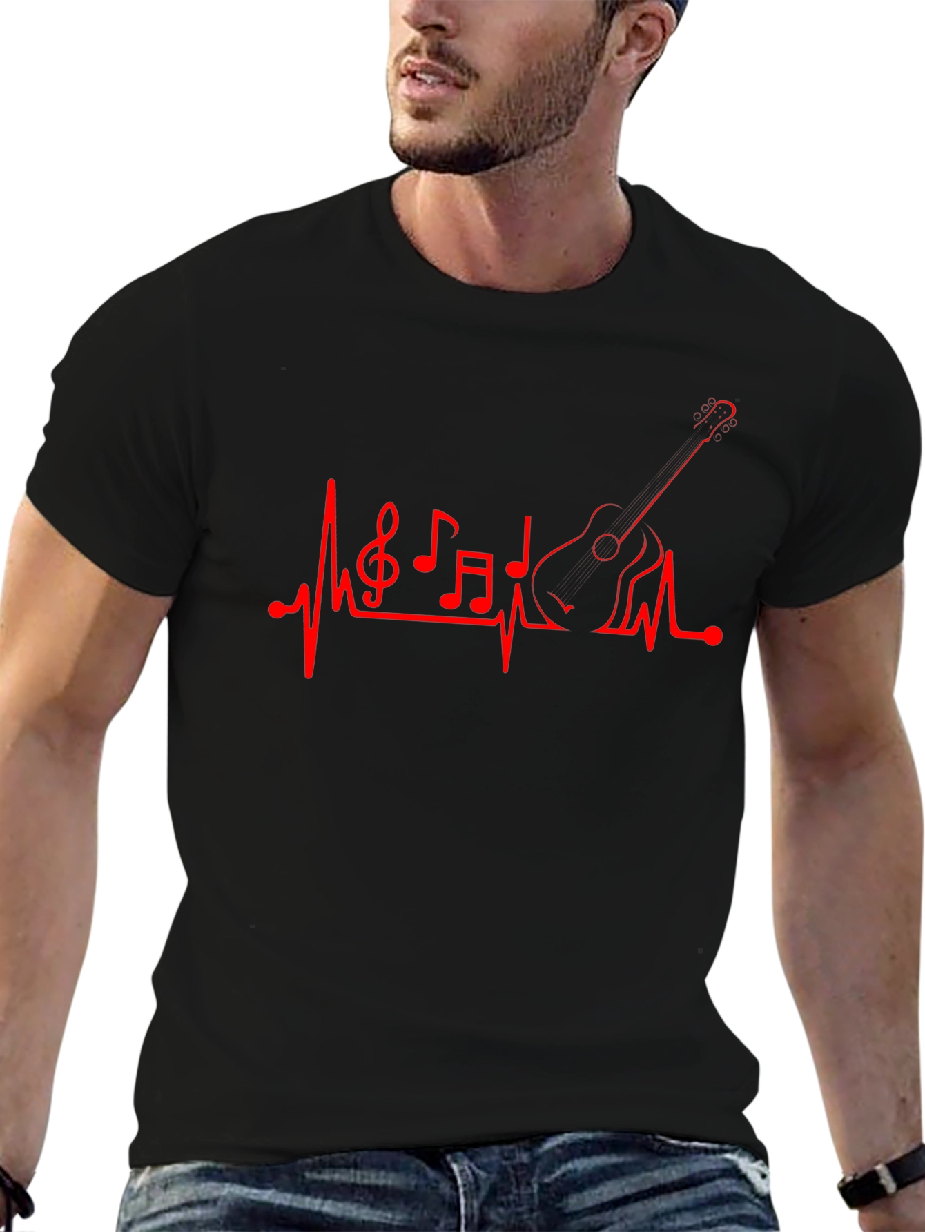 Musical Heartbeat Guitar Graphic T-Shirt