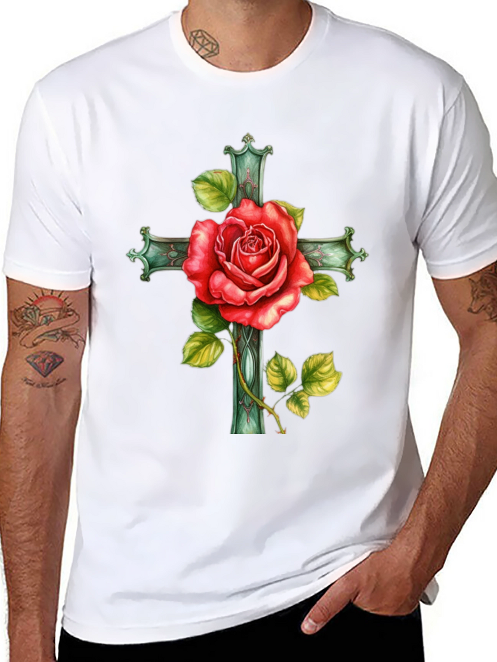 Rose Cross Graphic Tee - Stylish Black T-Shirt