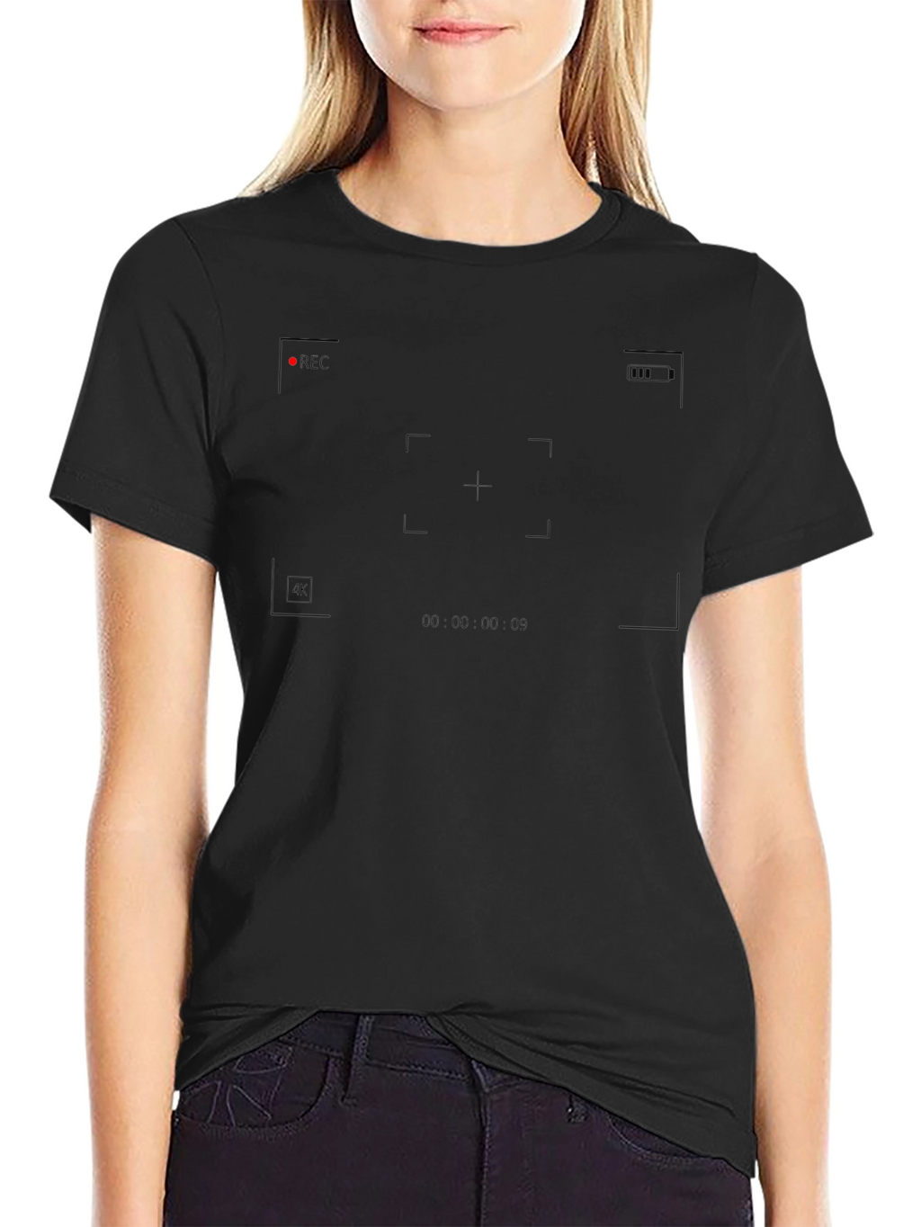 Black 4K Recording Mode Graphic T-Shirt