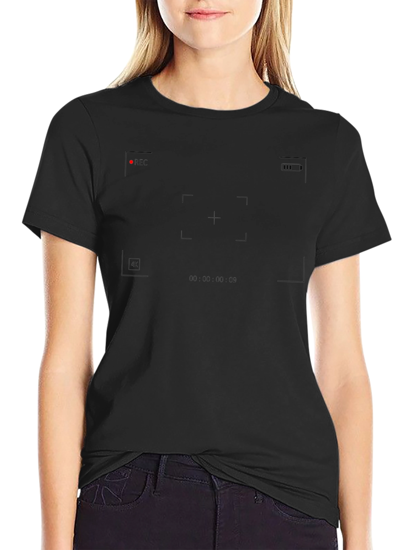 Black 4K Recording Mode Graphic T-Shirt