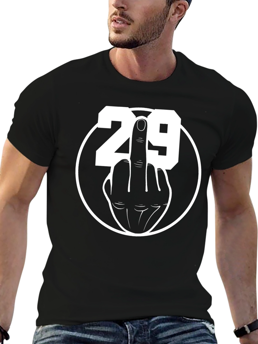 29 Middle Finger T-Shirt - Black Crew Neck