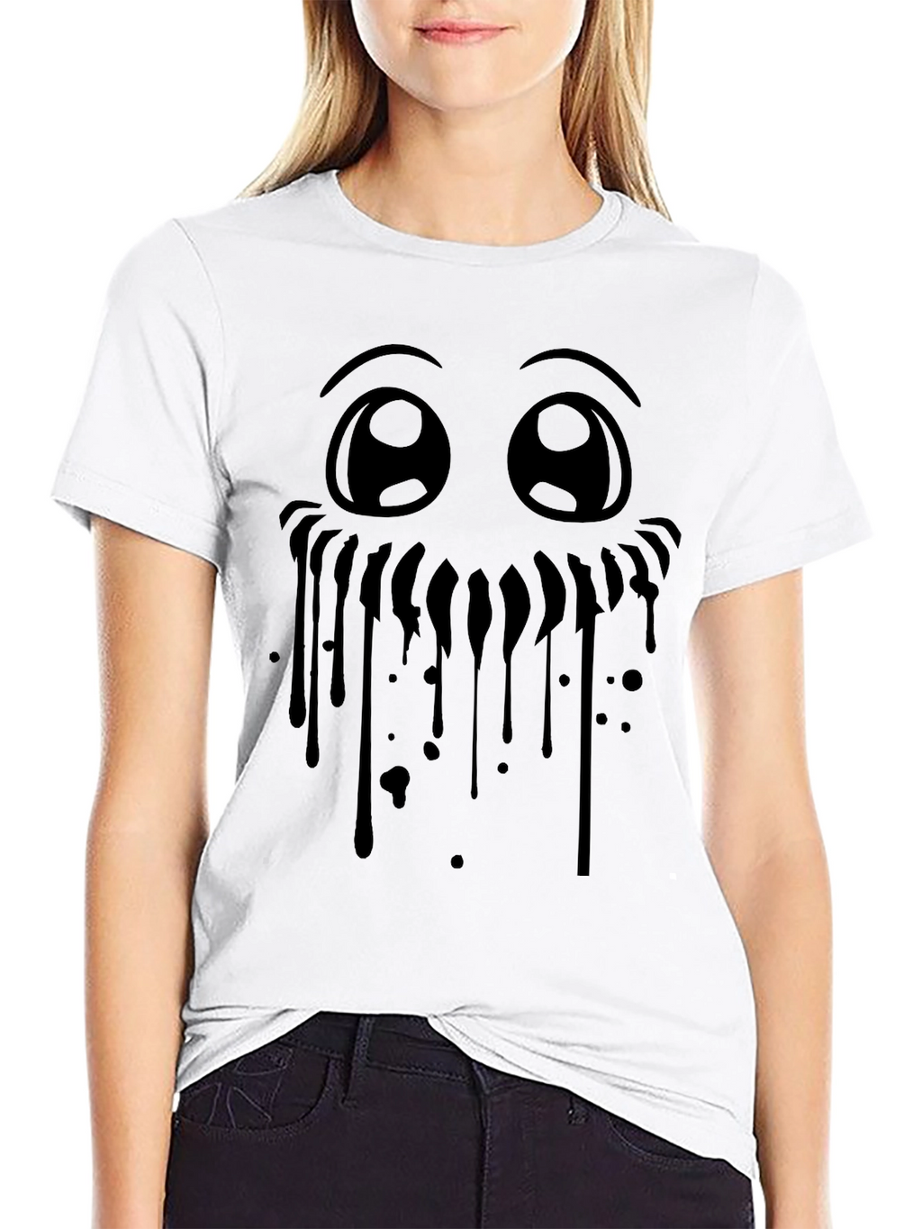 Creepy Cute Face Black Graphic Tee