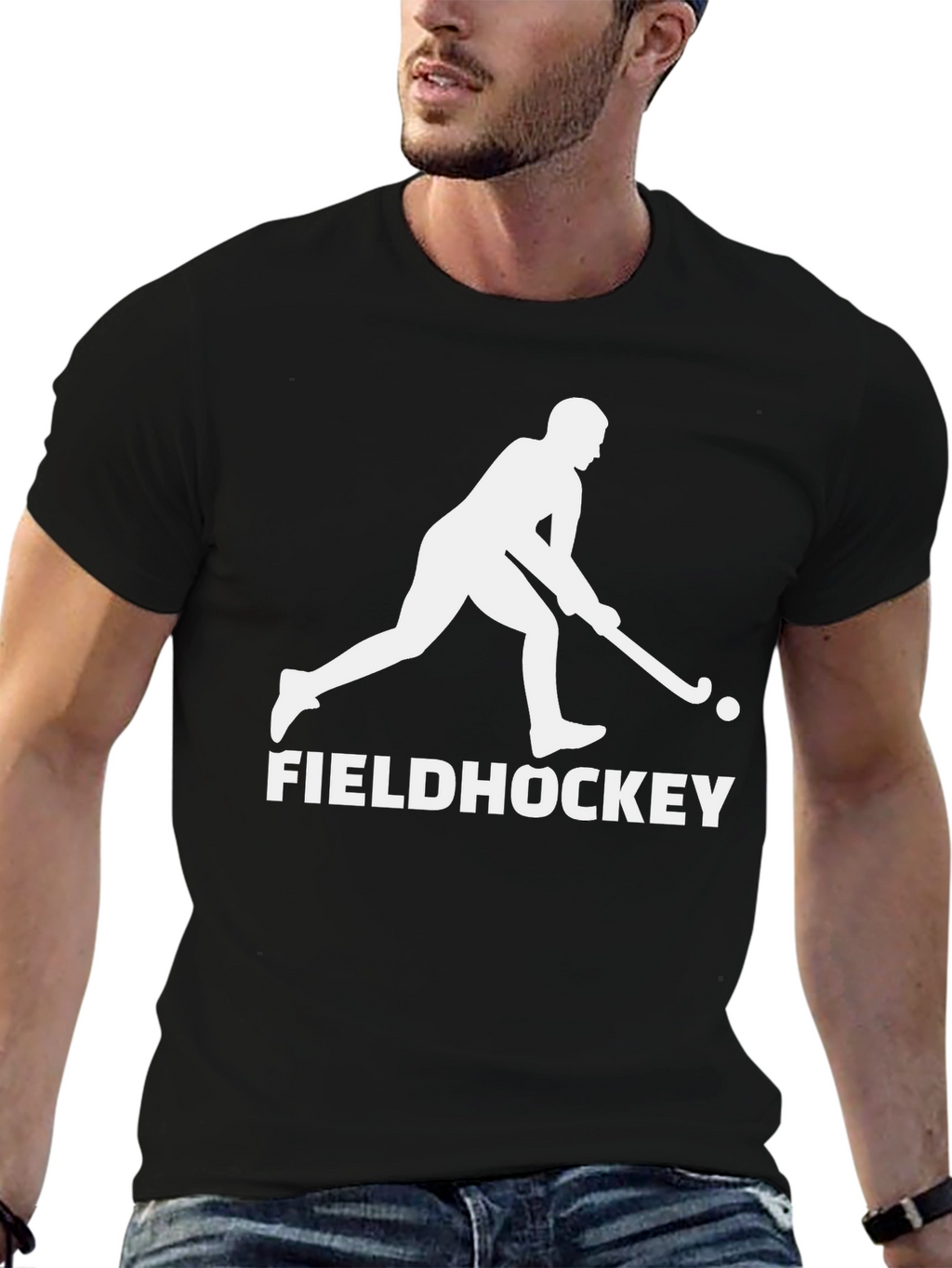 Field Hockey Graphic Tee - Black Cotton T-Shirt