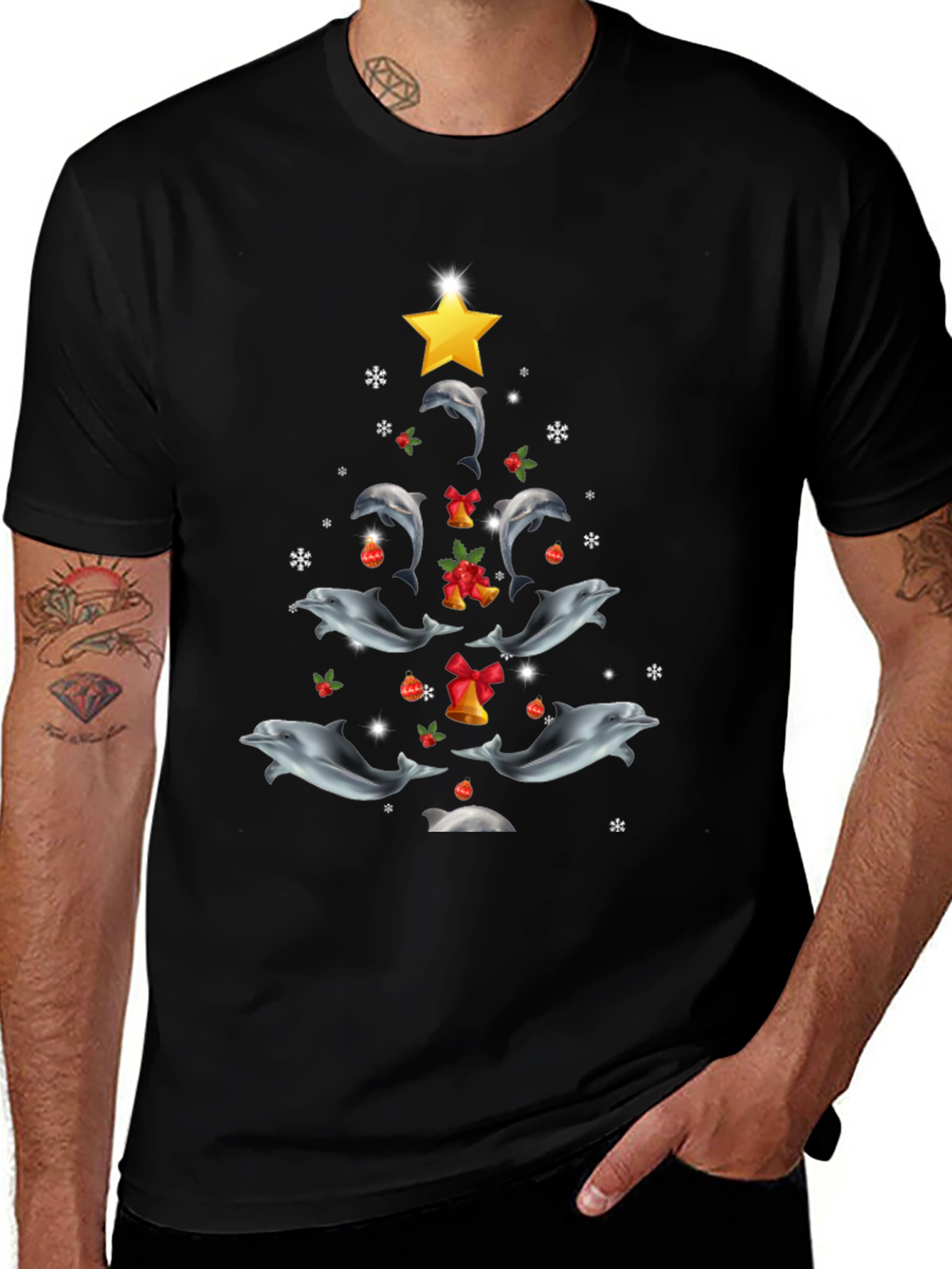 Dolphin Christmas Tree Graphic Tee