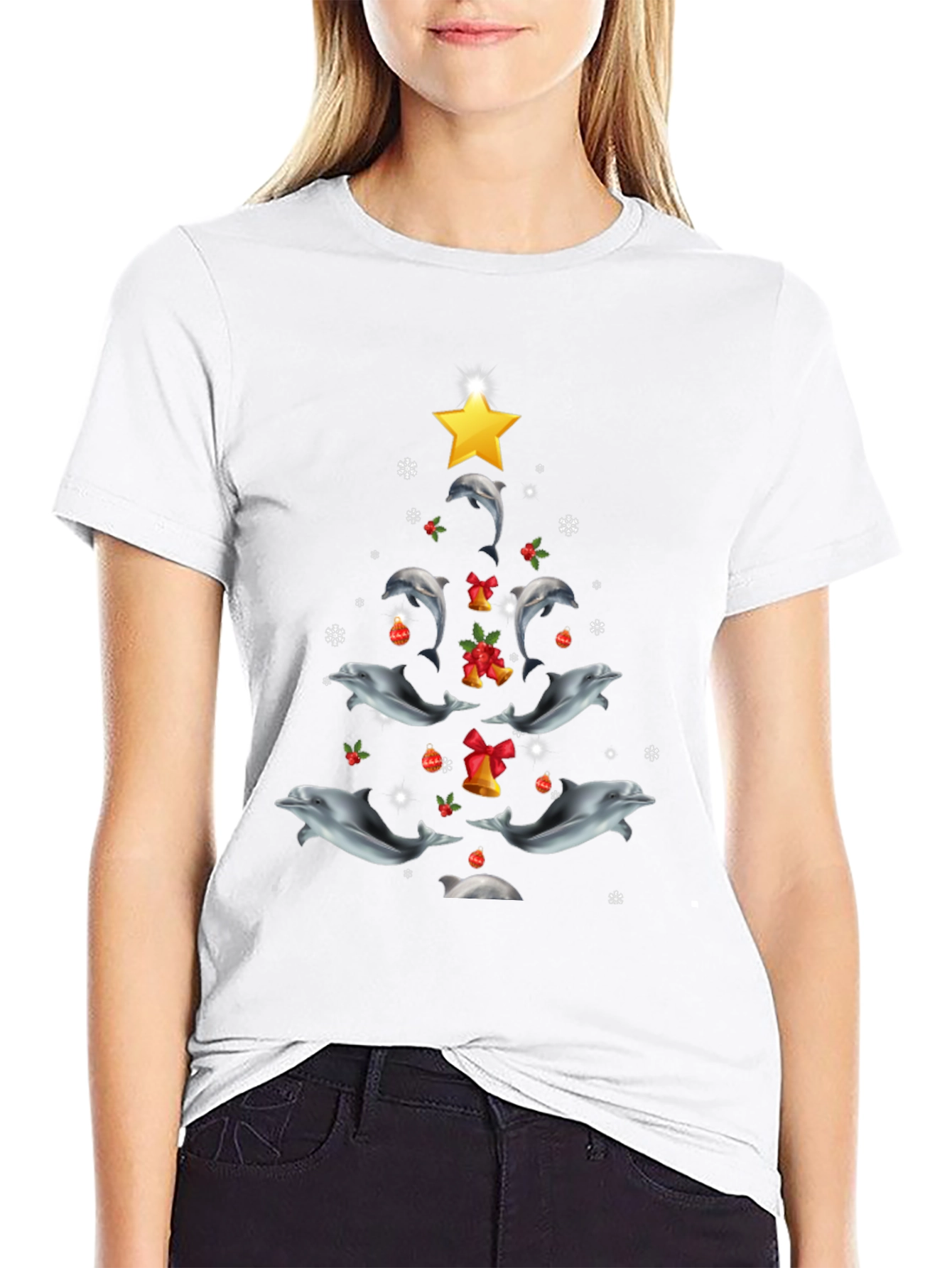 Dolphin Christmas Tree Graphic Tee