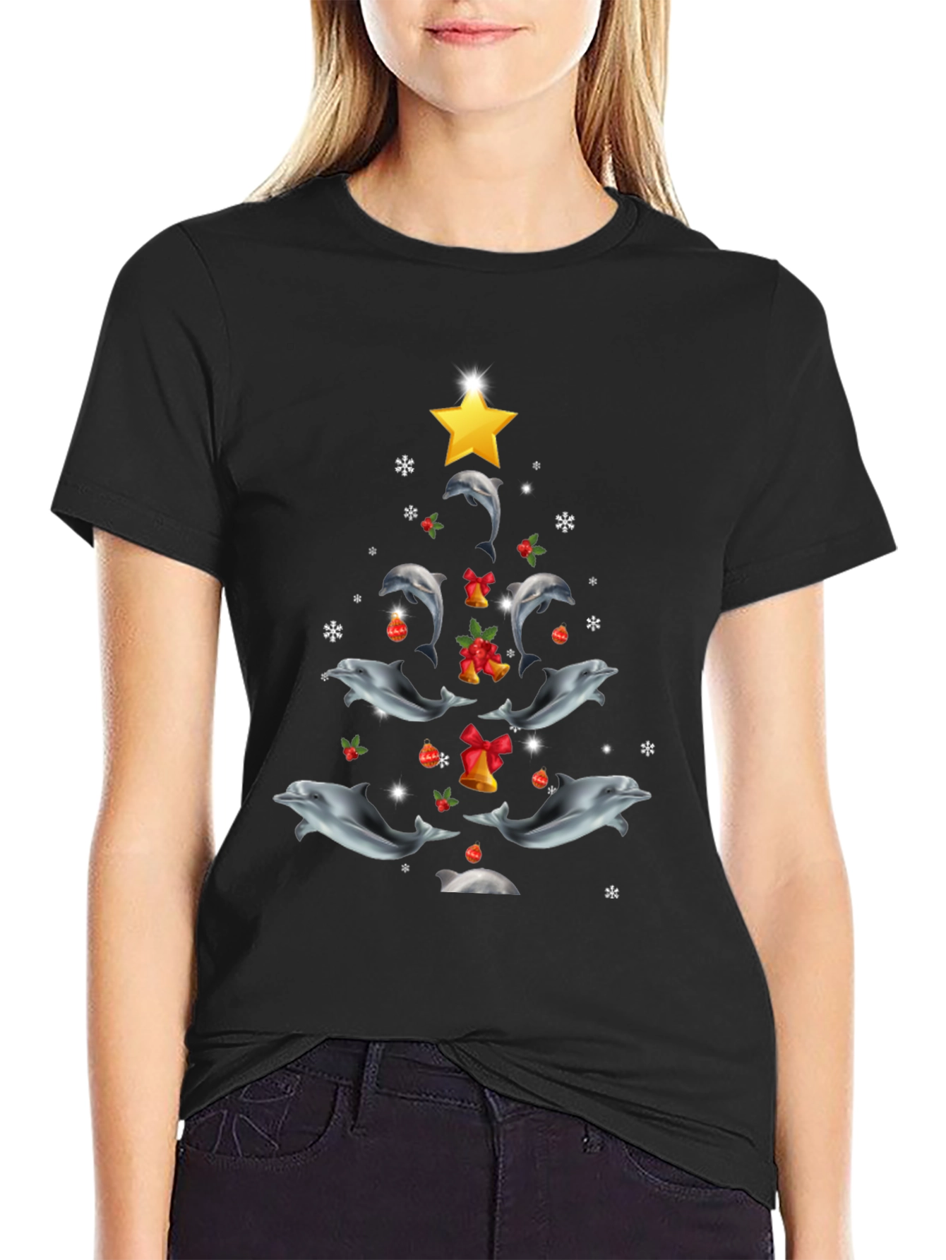 Dolphin Christmas Tree Graphic Tee