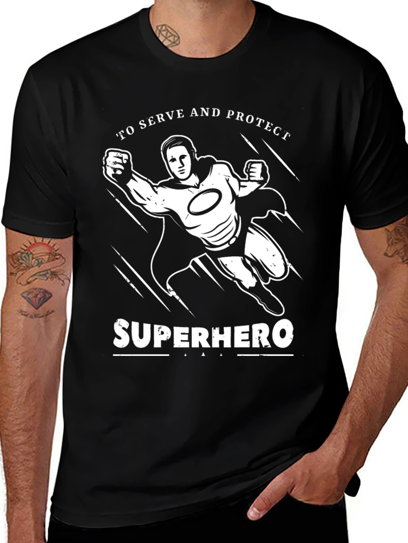Superhero To Serve and Protect Black Graphic T-Shirt