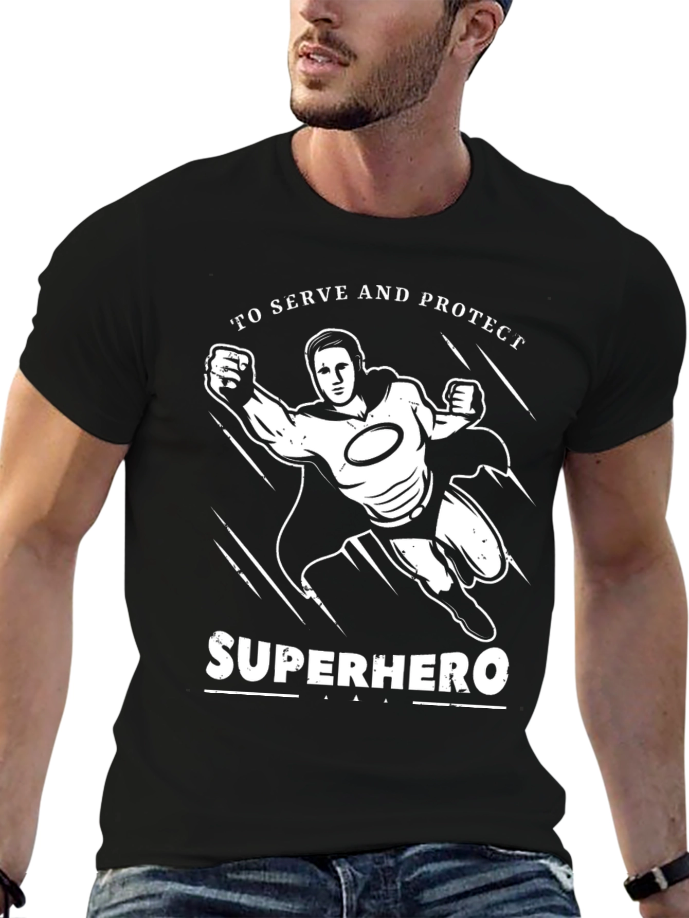 Superhero To Serve and Protect Black Graphic T-Shirt