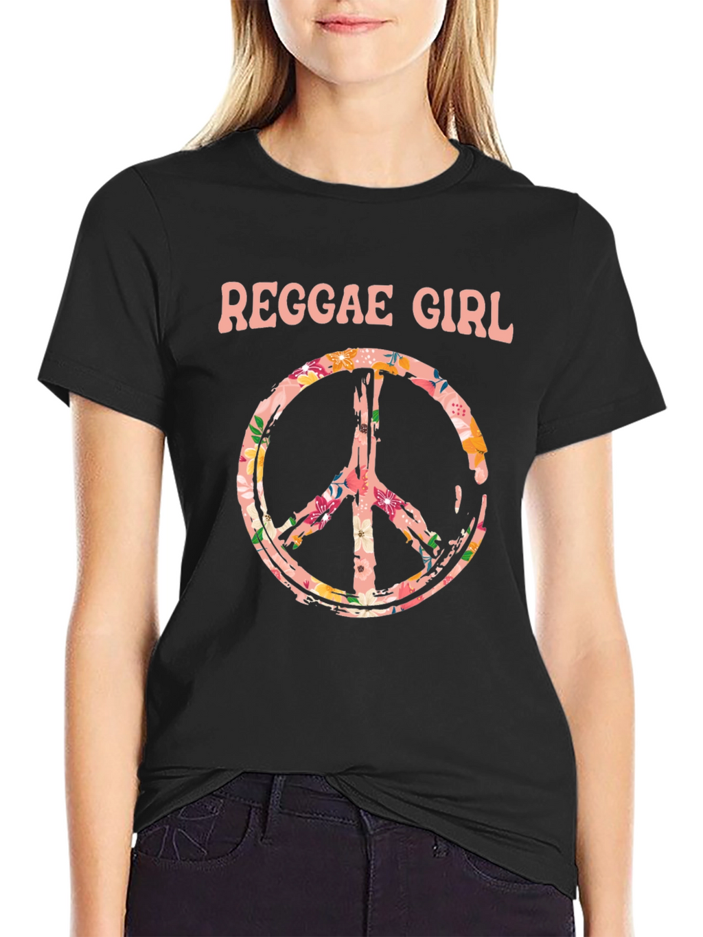Reggae Girl Peace Sign Graphic Tee - Black