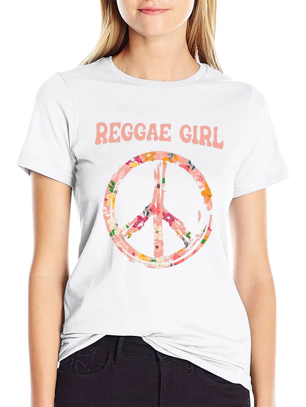 Reggae Girl Peace Sign Graphic Tee - Black