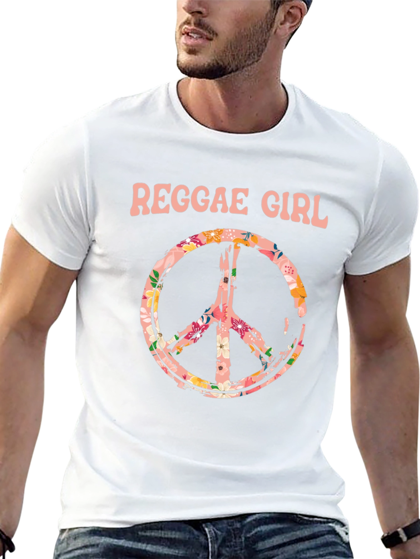 Reggae Girl Peace Sign Graphic Tee - Black