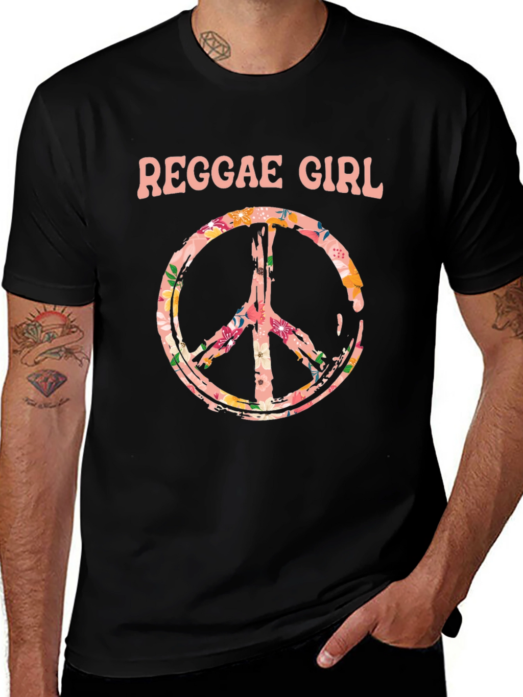 Reggae Girl Peace Sign Graphic Tee - Black
