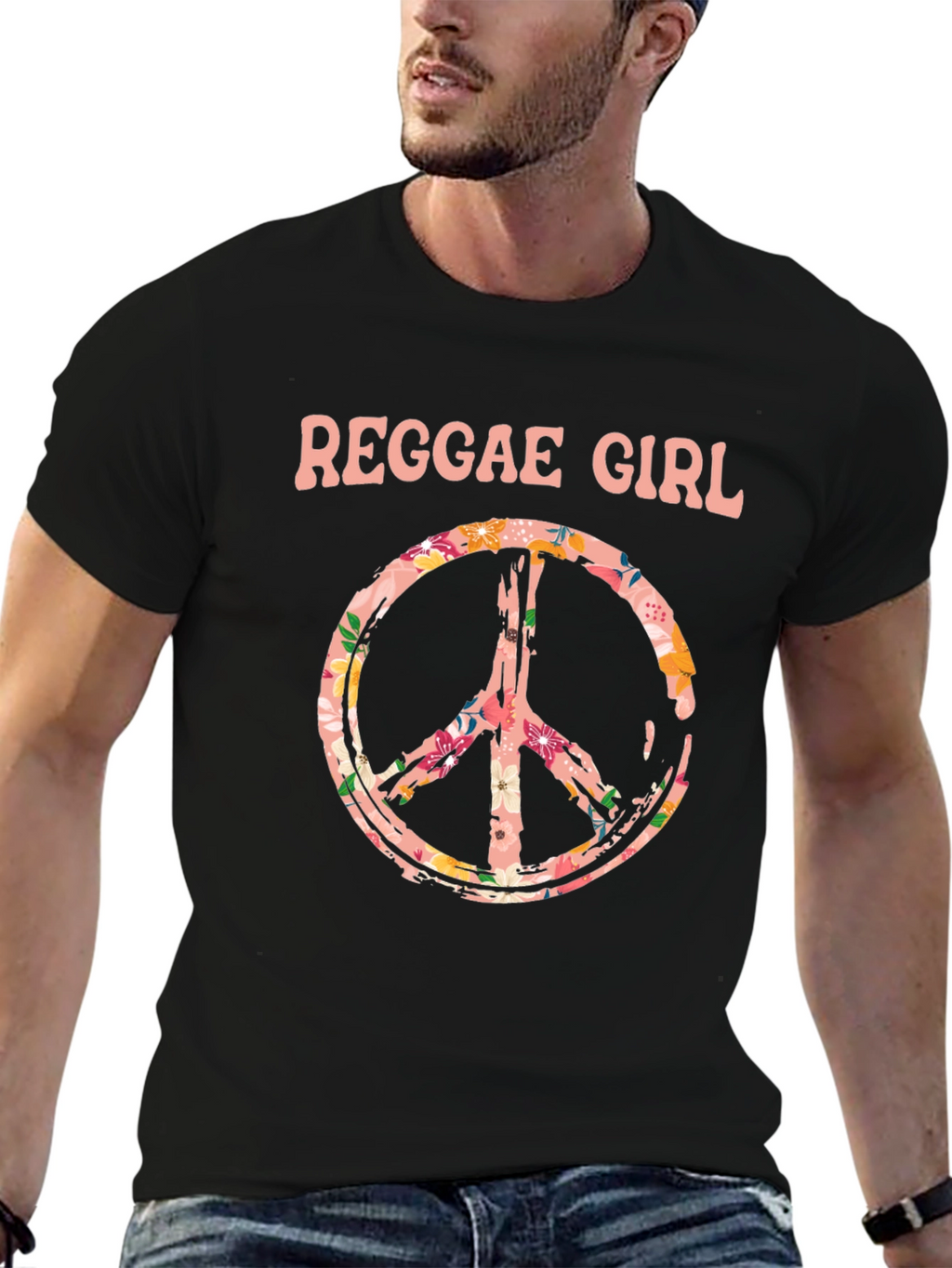 Reggae Girl Peace Sign Graphic Tee - Black