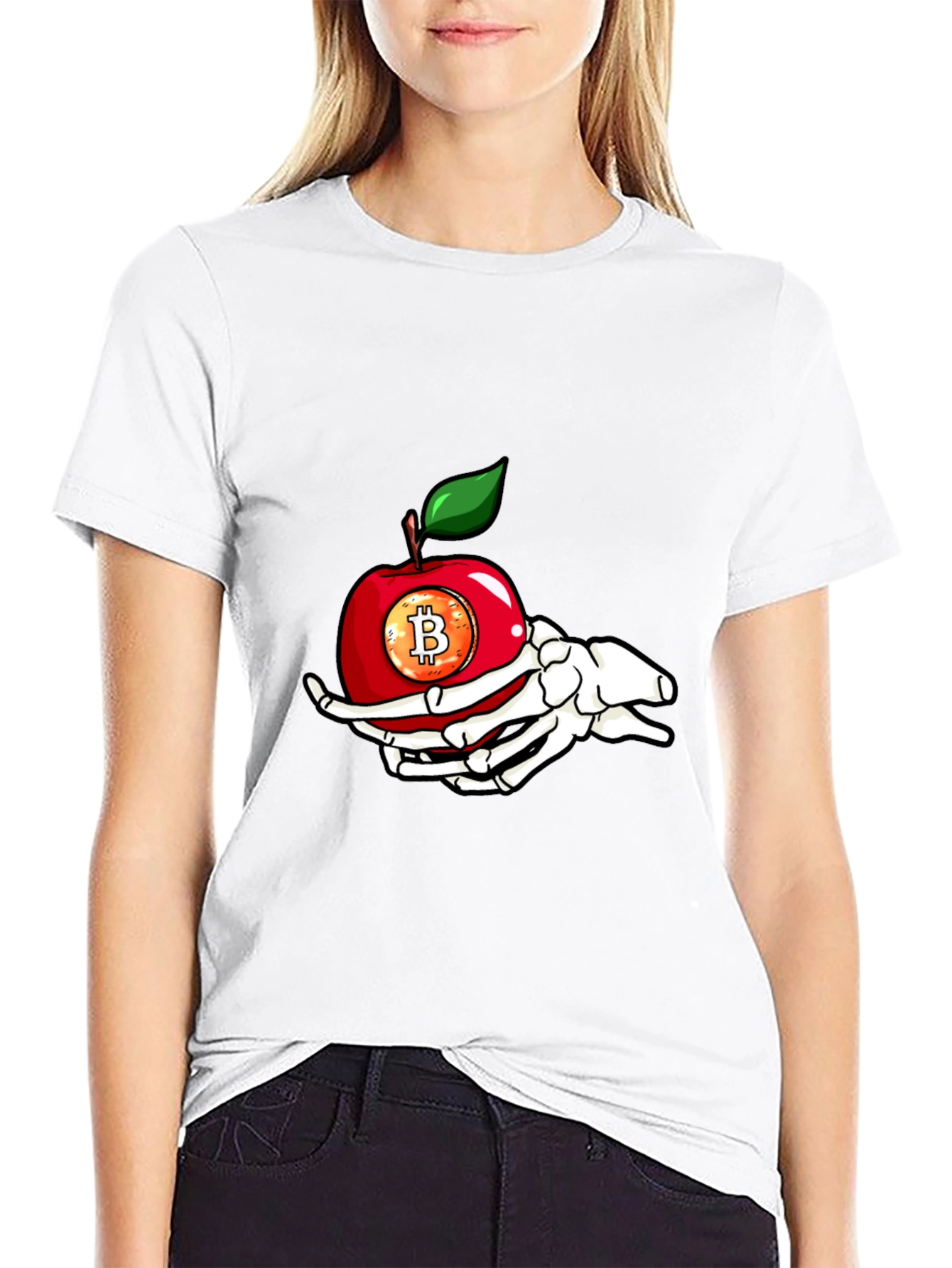 Bitcoin Apple Skeleton Hand T-Shirt