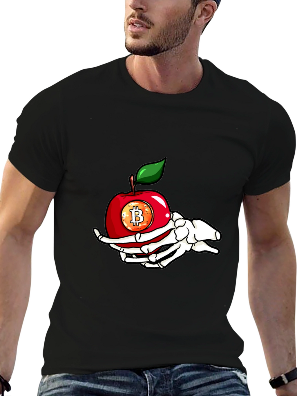 Bitcoin Apple Skeleton Hand T-Shirt