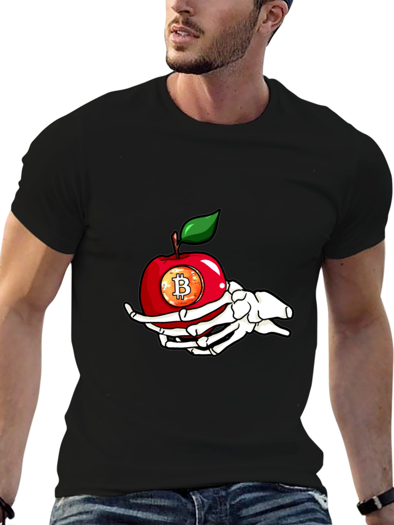 Bitcoin Apple Skeleton Hand T-Shirt