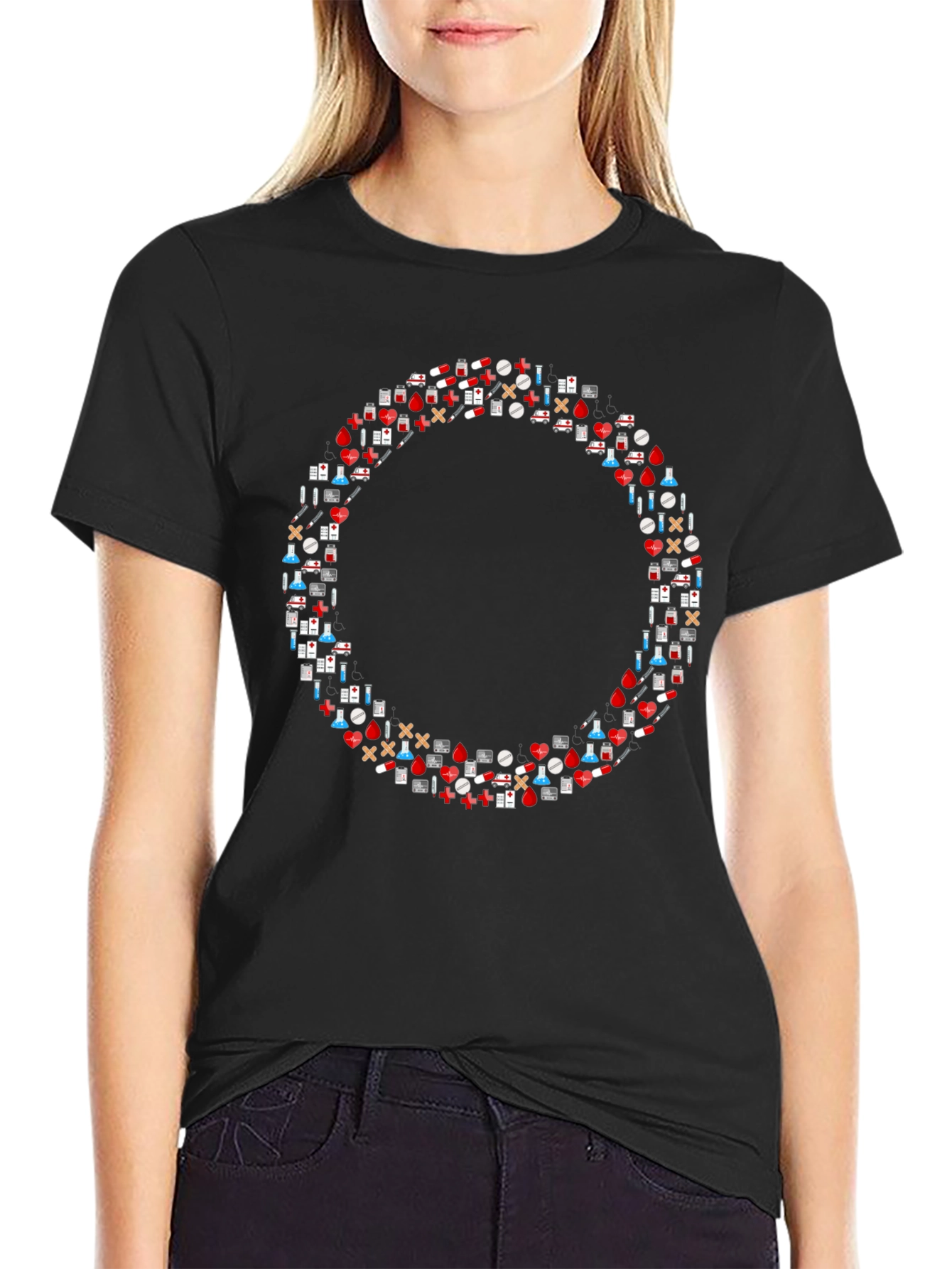 Medical Symbol Circle Black T-Shirt